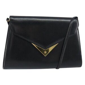 Authentic GIVENCHY Shoulder Bag Leather Black Gold